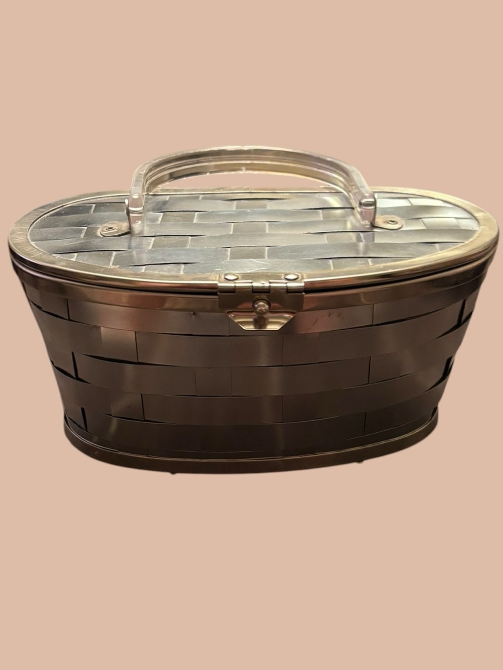 Vintage metallic woven Women's Oval Handbag.